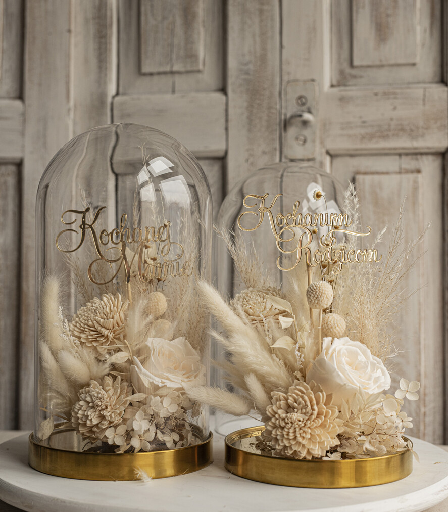 Prezenty, Podziękowania dla Rodziców Kompozycje Kwiatowe / Flowerboxy ślubne podziekowania dla rodzicow prezent dla mamy i taty na wesele kwiaty w kopule kompozycja z kwiatów suszonych pomysł na prezent dla rodziców, wieczne róże4