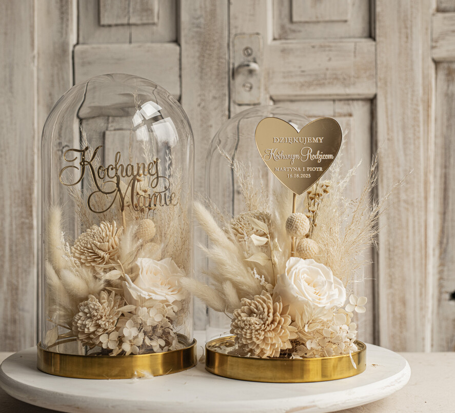 Prezenty, Podziękowania dla Rodziców Kompozycje Kwiatowe / Flowerboxy ślubne podziekowania dla rodzicow prezent dla mamy i taty na wesele kwiaty w kopule kompozycja z kwiatów suszonych pomysł na prezent dla rodziców, wieczne róże13