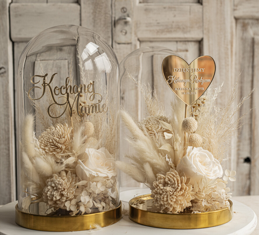 Prezenty, Podziękowania dla Rodziców Kompozycje Kwiatowe / Flowerboxy ślubne podziekowania dla rodzicow prezent dla mamy i taty na wesele kwiaty w kopule kompozycja z kwiatów suszonych pomysł na prezent dla rodziców, wieczne róże14