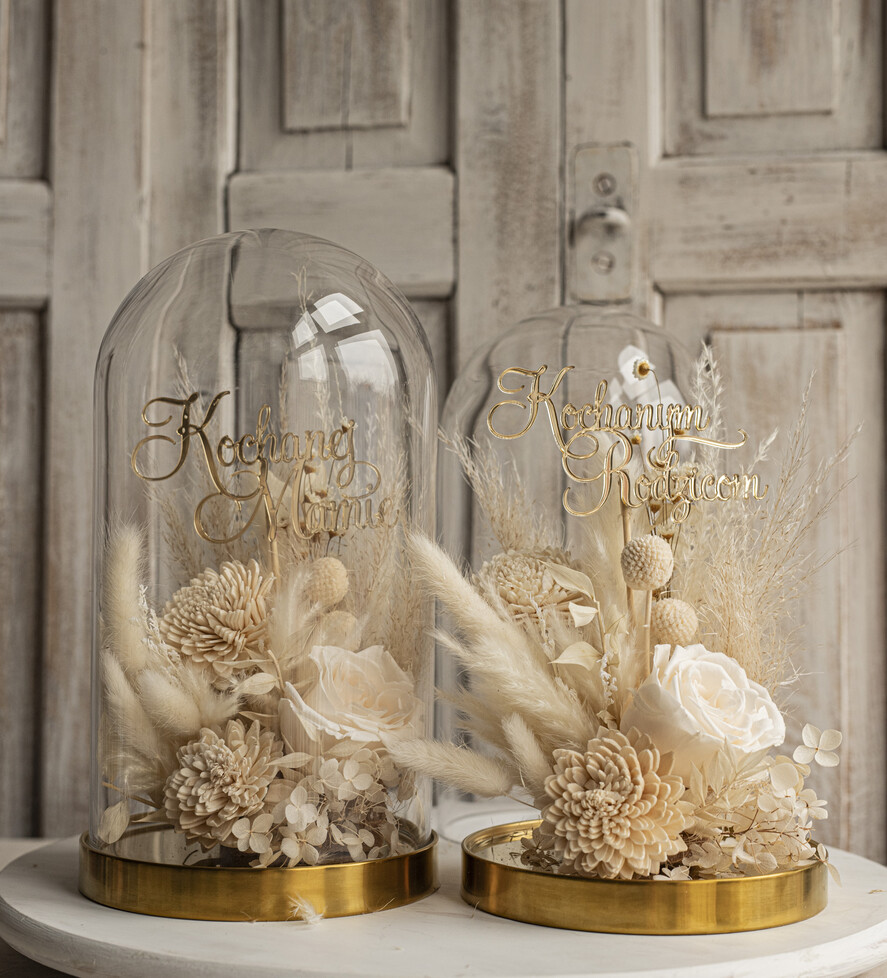 Prezenty, Podziękowania dla Rodziców Kompozycje Kwiatowe / Flowerboxy ślubne podziekowania dla rodzicow prezent dla mamy i taty na wesele kwiaty w kopule kompozycja z kwiatów suszonych pomysł na prezent dla rodziców, wieczne róże9