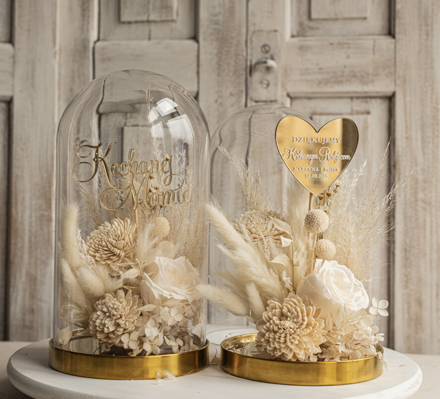 Prezenty, Podziękowania dla Rodziców Kompozycje Kwiatowe / Flowerboxy ślubne podziekowania dla rodzicow prezent dla mamy i taty na wesele kwiaty w kopule kompozycja z kwiatów suszonych pomysł na prezent dla rodziców, wieczne róże11