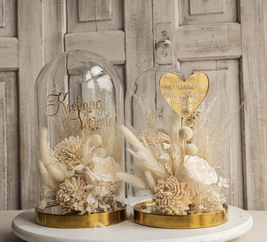 Prezenty, Podziękowania dla Rodziców Kompozycje Kwiatowe / Flowerboxy ślubne podziekowania dla rodzicow prezent dla mamy i taty na wesele kwiaty w kopule kompozycja z kwiatów suszonych pomysł na prezent dla rodziców, wieczne róże12