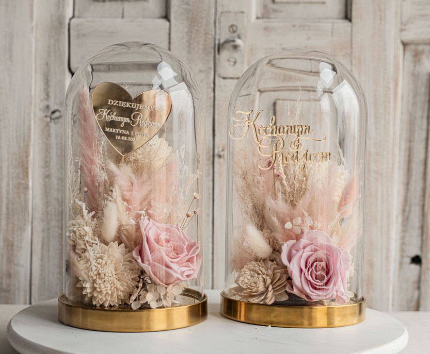 Prezenty, Podziękowania dla Rodziców Kompozycje Kwiatowe / Flowerboxy ślubne podziekowania dla rodzicow prezent dla mamy i taty na wesele kwiaty w kopule kompozycja z kwiatów suszonych pomysł na prezent dla rodziców, wieczne róże0