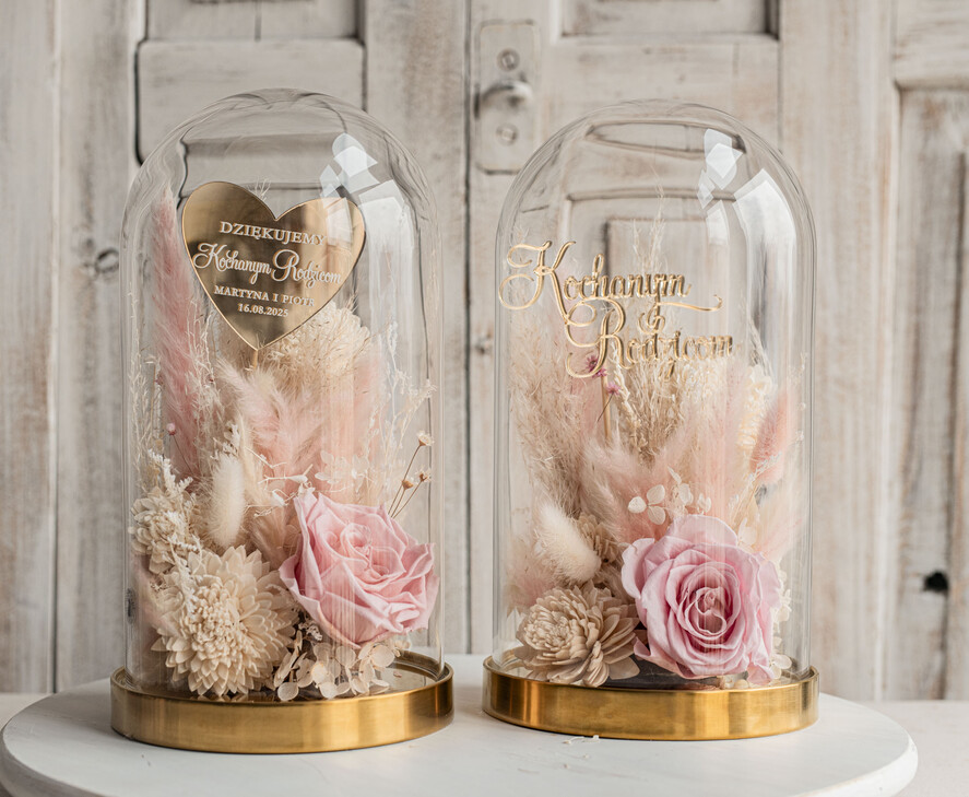 Prezenty, Podziękowania dla Rodziców Kompozycje Kwiatowe / Flowerboxy ślubne podziekowania dla rodzicow prezent dla mamy i taty na wesele kwiaty w kopule kompozycja z kwiatów suszonych pomysł na prezent dla rodziców, wieczne róże2