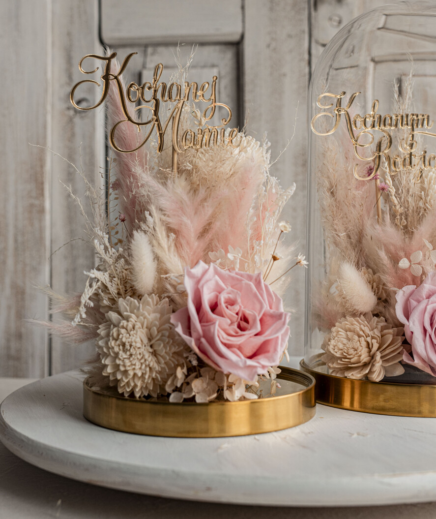 Prezenty, Podziękowania dla Rodziców Kompozycje Kwiatowe / Flowerboxy ślubne podziekowania dla rodzicow prezent dla mamy i taty na wesele kwiaty w kopule kompozycja z kwiatów suszonych pomysł na prezent dla rodziców, wieczne róże5