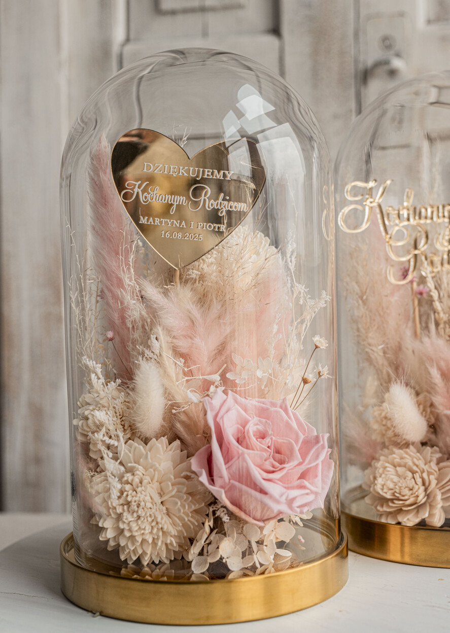 Prezenty, Podziękowania dla Rodziców Kompozycje Kwiatowe / Flowerboxy ślubne podziekowania dla rodzicow prezent dla mamy i taty na wesele kwiaty w kopule kompozycja z kwiatów suszonych pomysł na prezent dla rodziców, wieczne róże21