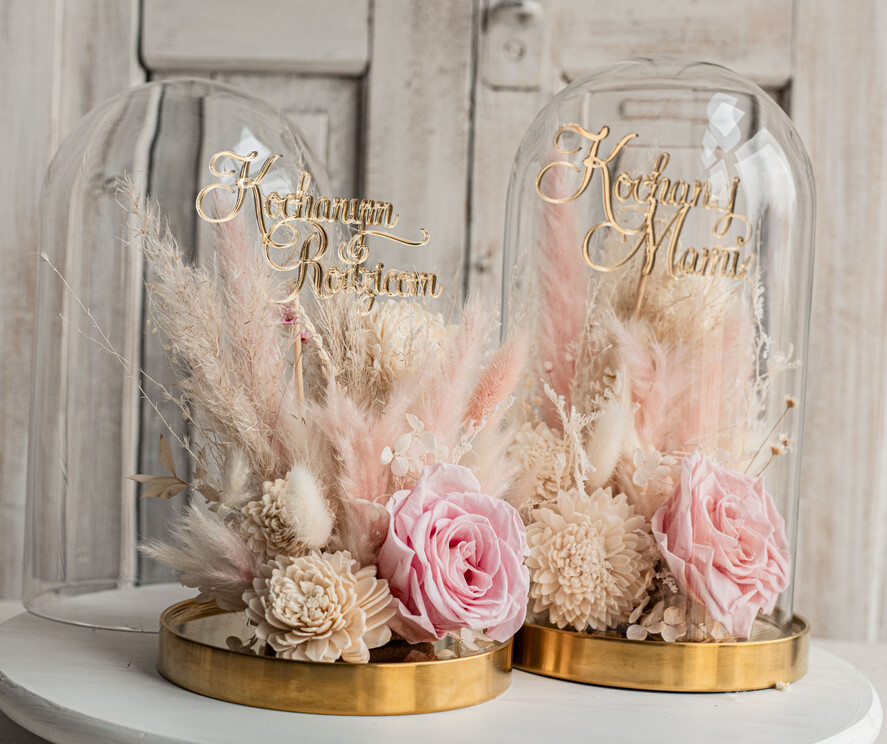 Prezenty, Podziękowania dla Rodziców Kompozycje Kwiatowe / Flowerboxy ślubne podziekowania dla rodzicow prezent dla mamy i taty na wesele kwiaty w kopule kompozycja z kwiatów suszonych pomysł na prezent dla rodziców, wieczne róże27