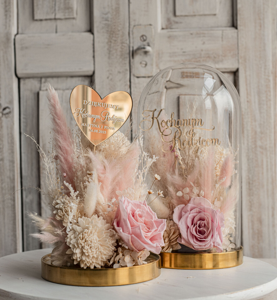 Prezenty, Podziękowania dla Rodziców Kompozycje Kwiatowe / Flowerboxy ślubne podziekowania dla rodzicow prezent dla mamy i taty na wesele kwiaty w kopule kompozycja z kwiatów suszonych pomysł na prezent dla rodziców, wieczne róże12