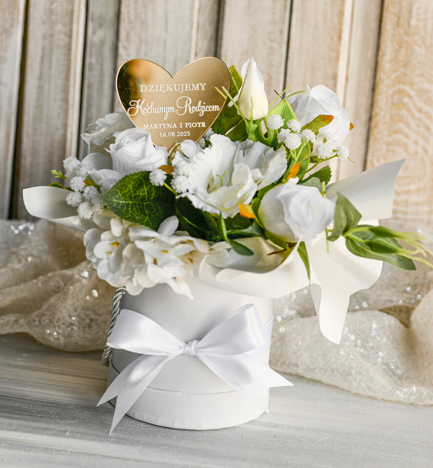 Prezenty, Podziękowania dla Rodziców Kompozycje Kwiatowe / Flowerboxy Piekny flowerbox ze sztucznymi kwiatami to wyjątkowy prezent dla Rodziców jako podziękowanie w dniu ślubu. Podziękowanie dla Rodziców na weselu2