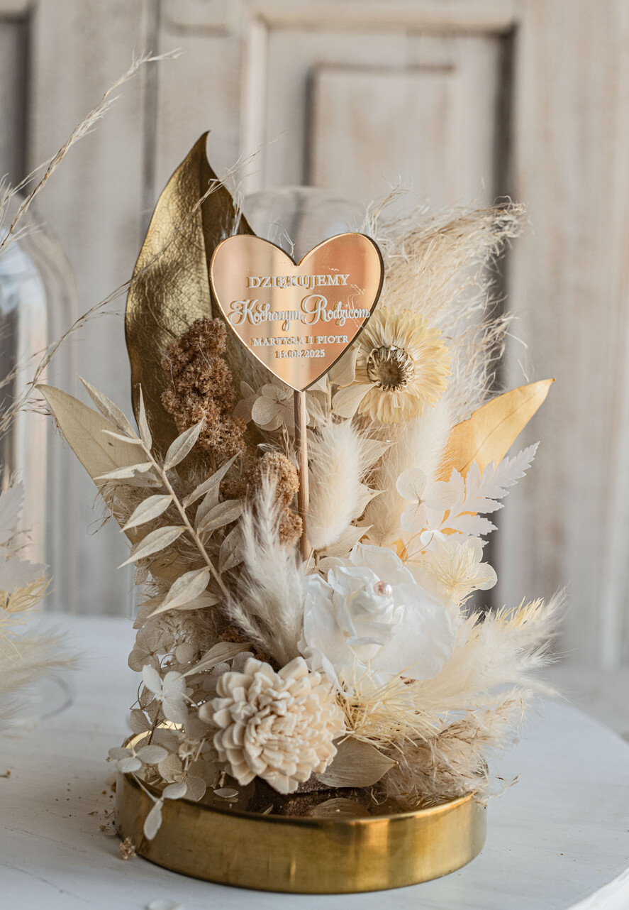 Prezenty, Podziękowania dla Rodziców Kompozycje Kwiatowe / Flowerboxy podziękowanie dla Rodziców na weselu, kwiaty dla Rodziców na prezent, suszone kwiaty w szkle, biała wieczna róża, prezent dla Rodziców kwiaty w szklanej kopule8