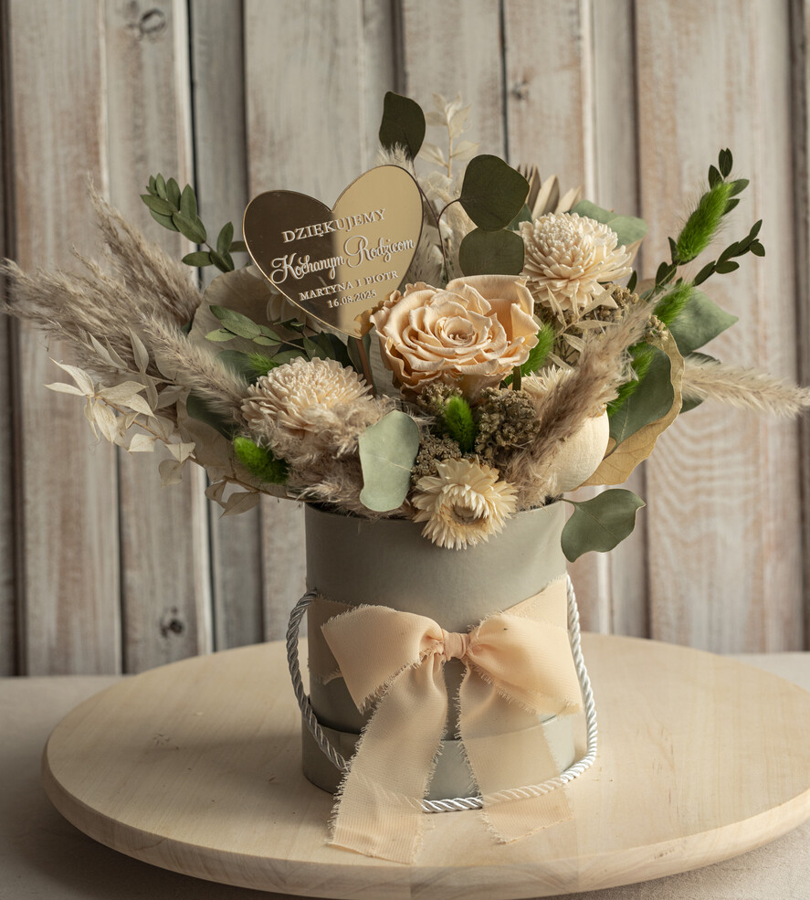 Prezenty, Podziękowania dla Rodziców Kompozycje Kwiatowe / Flowerboxy podziekowania dla rodzicow prezent dla mamy i taty na wesele, kompozycja z kwiatów suszonych pomysł na prezent dla rodziców, wieczne róże, flower box dla rodziców7