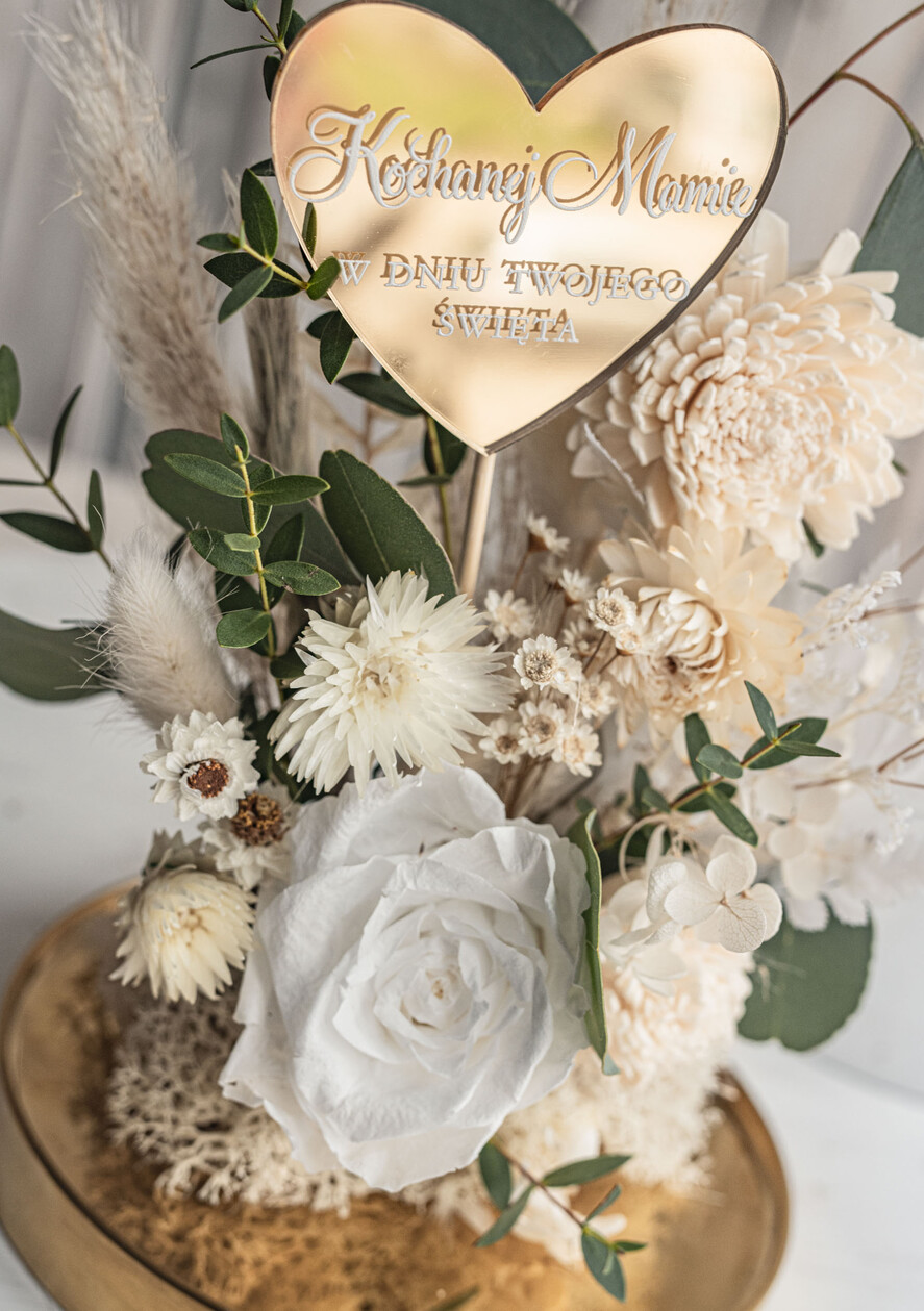 Prezenty dla Mamy kwiaty flowerboxy wieczna róża w szklanej kopule, prezent dla mamy flowerbox z suszonych kwiatów, suszone kwiaty w szkle, kompozycja kwiatowa w kopułce ze szkła6