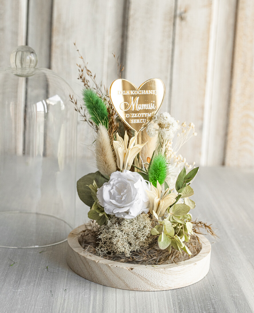 Prezenty dla Mamy kwiaty flowerboxy kompozycja kwiatowa w szklanej kopule, prezent dla mamy flowerbox z suszonych kwiatów, suszone kwiaty w szkle, prezent na dzień mamy kwiaty3