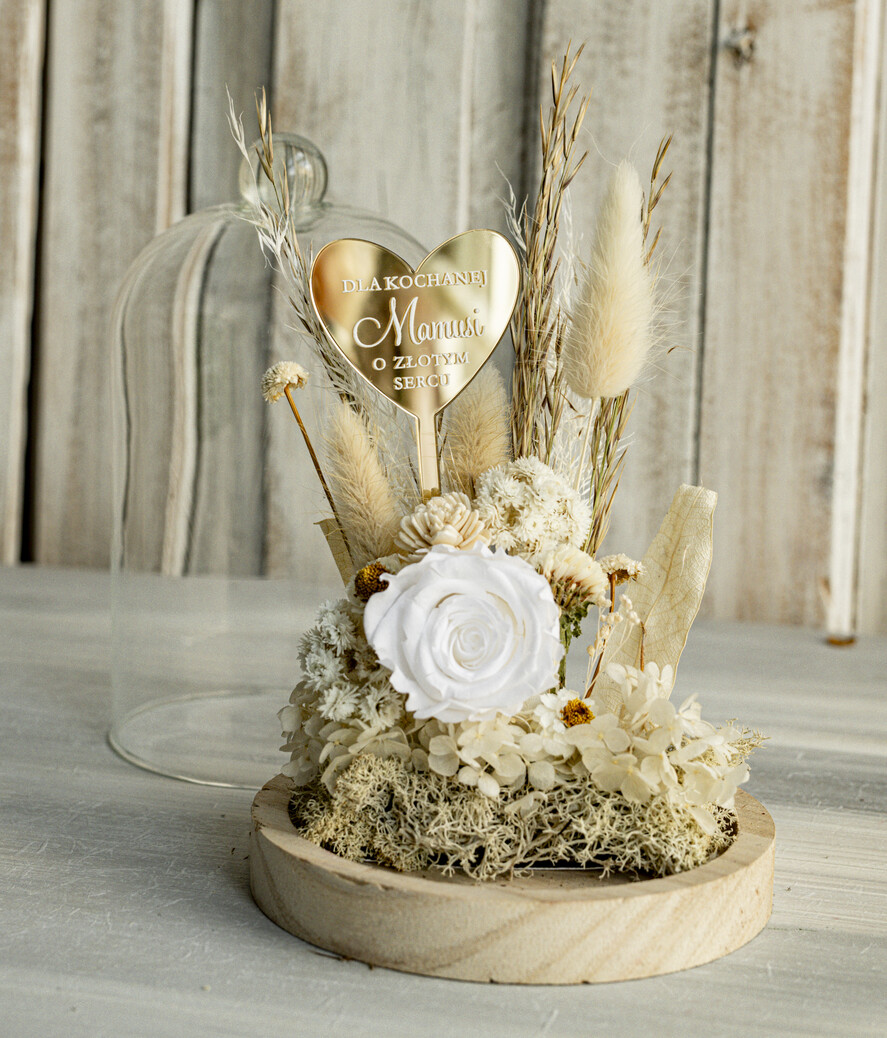Prezenty dla Mamy kwiaty flowerboxy kompozycja kwiatowa w szklanej kopule, prezent dla mamy flowerbox z suszonych kwiatów, suszone kwiaty w szkle, prezent na dzień mamy kwiaty2