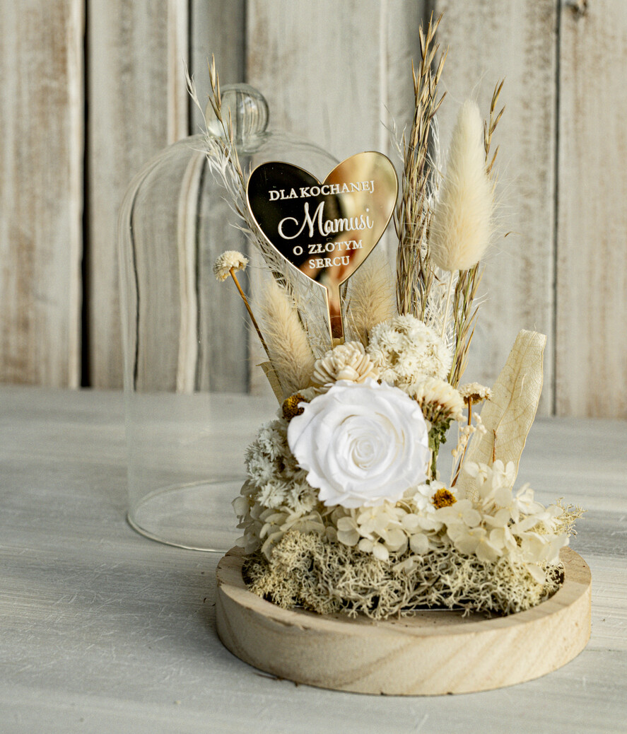 Prezenty dla Mamy kwiaty flowerboxy kompozycja kwiatowa w szklanej kopule, prezent dla mamy flowerbox z suszonych kwiatów, suszone kwiaty w szkle, prezent na dzień mamy kwiaty1