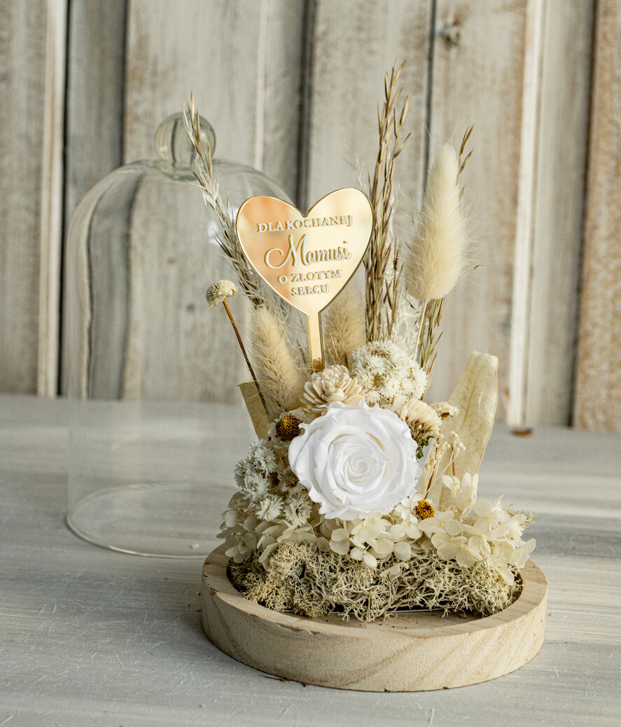 Prezenty dla Mamy kwiaty flowerboxy kompozycja kwiatowa w szklanej kopule, prezent dla mamy flowerbox z suszonych kwiatów, suszone kwiaty w szkle, prezent na dzień mamy kwiaty4