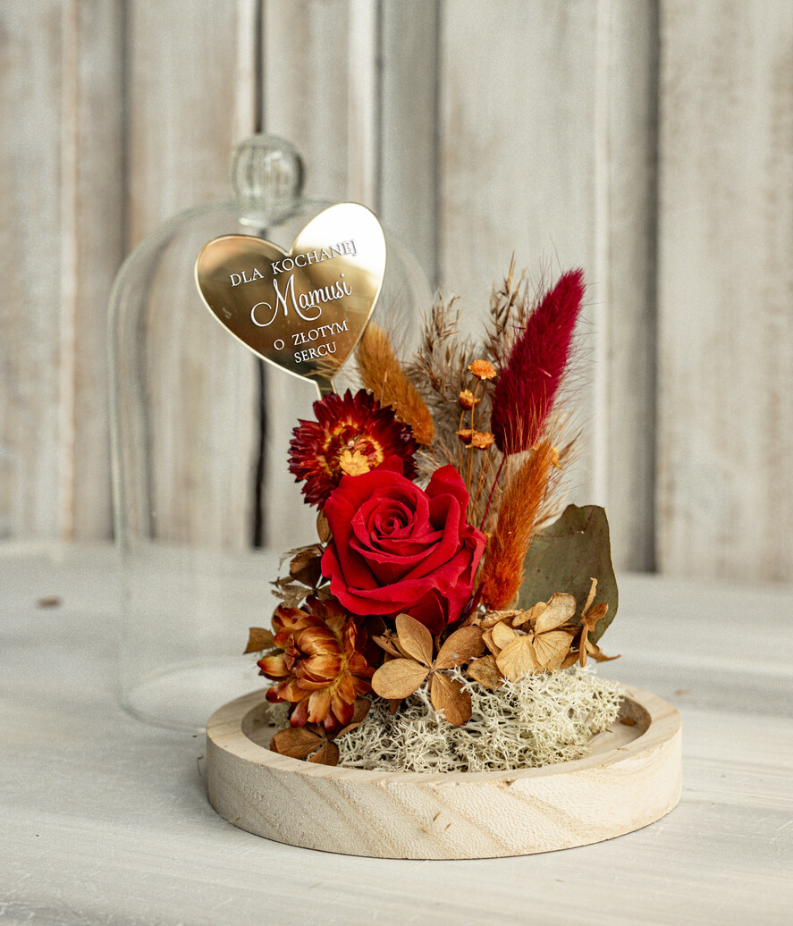 Prezenty dla Mamy kwiaty flowerboxy kompozycja kwiatowa w szklanej kopule, prezent dla mamy flowerbox z suszonych kwiatów, suszone kwiaty w szkle, prezent na dzień mamy kwiaty1