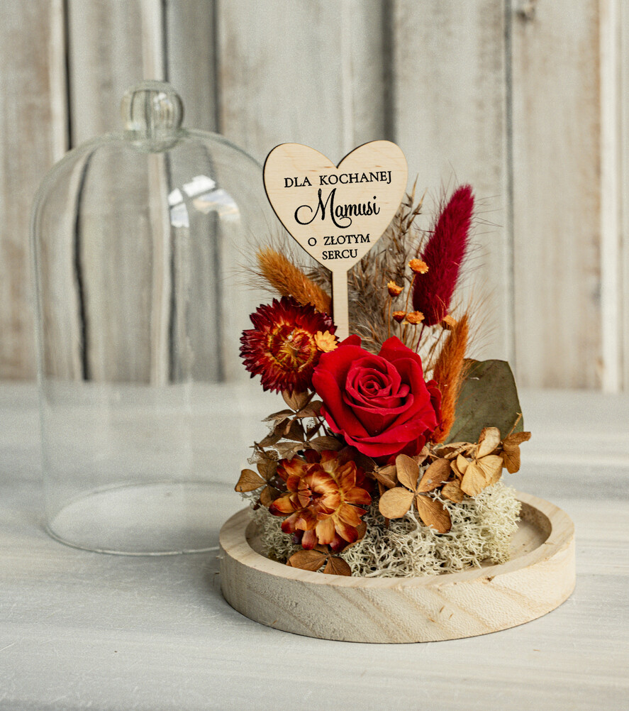 Prezenty dla Mamy flowerboxy, box ze słodyczami  kompozycja kwiatowa w szklanej kopule, prezent dla mamy flowerbox z suszonych kwiatów, suszone kwiaty w szkle, prezent na dzień mamy kwiaty3