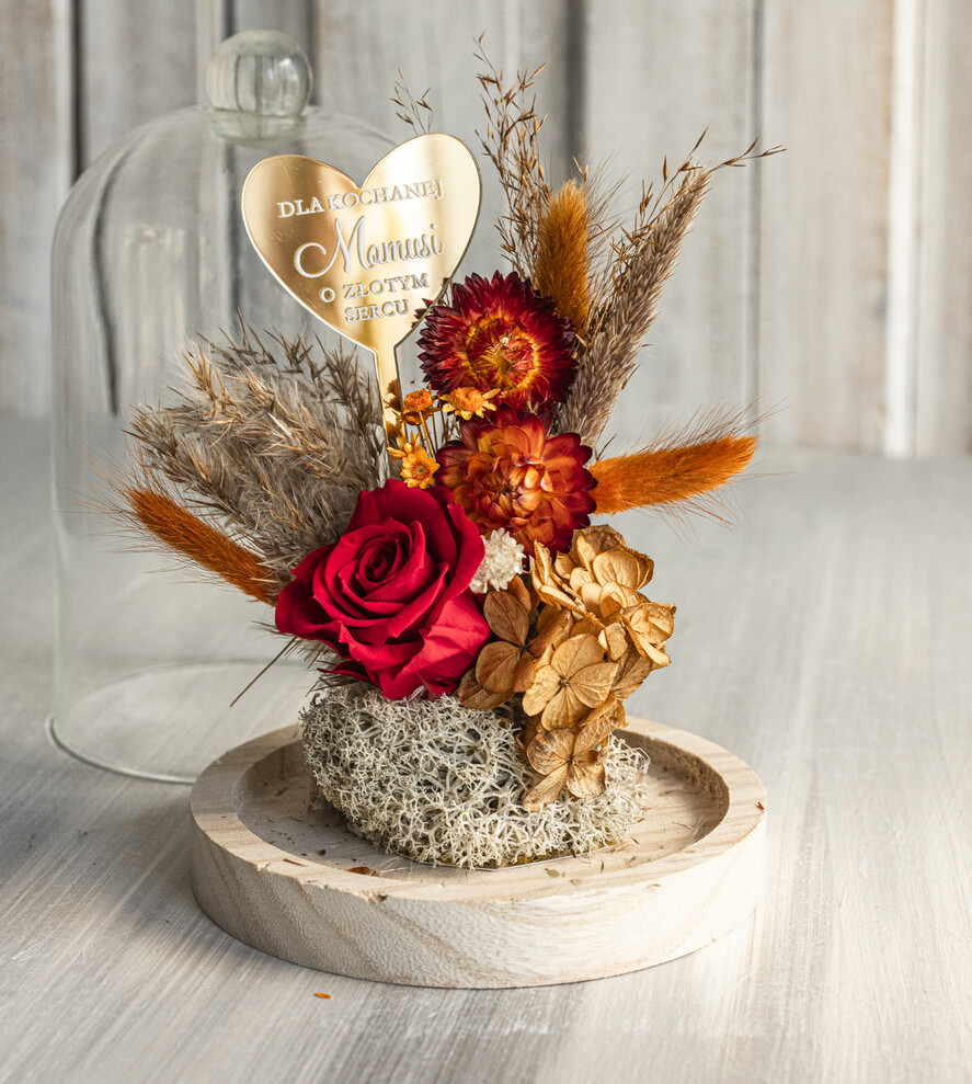 Prezenty dla Mamy kwiaty flowerboxy flowerbox, pomysł na prezent na dzień mamy, prezent dla mamy kwiaty w kopule kompozycja z kwiatów suszonych wieczne roze, kwiaty w szkle, bordowa wieczna róża3
