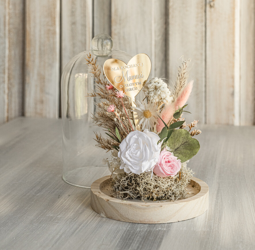 Prezenty dla Mamy kwiaty flowerboxy wieczna róża w szklanej kopule, prezent dla mamy flowerbox z suszonych kwiatów, suszone kwiaty w szkle, kompozycja kwiatowa w kopułce ze szkła6