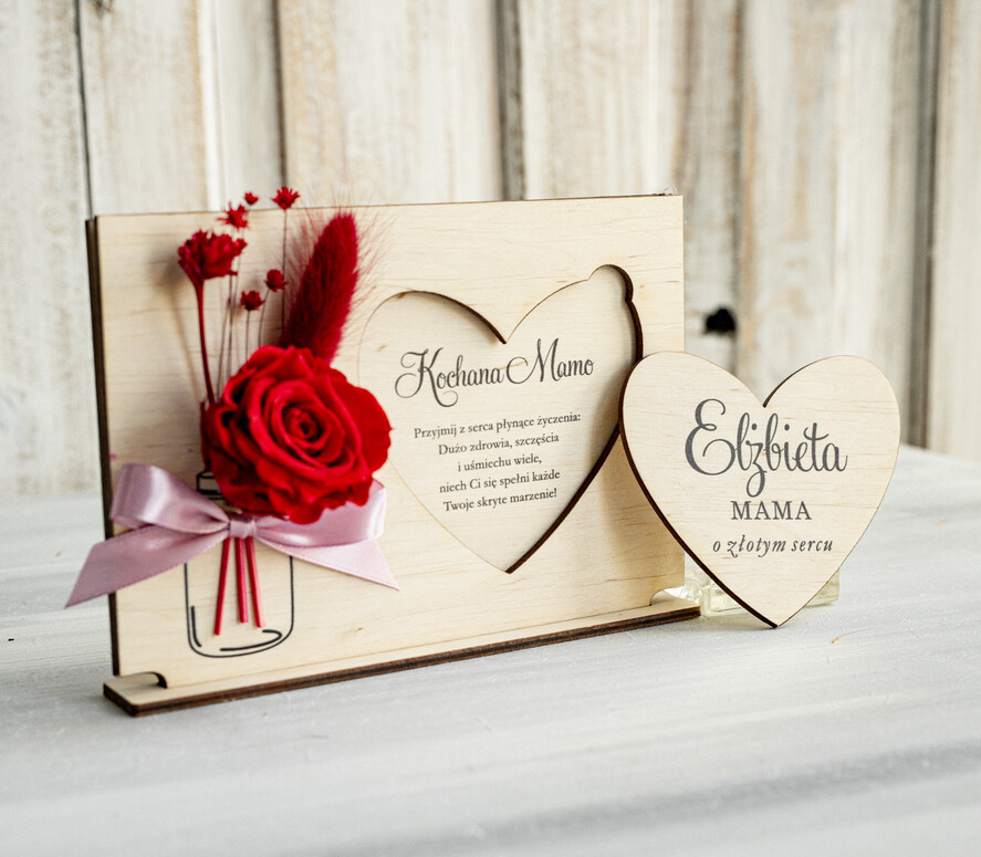 Prezenty dla Mamy kwiaty flowerboxy drewniana tabliczka z życzeniami na dzień Mamy z wieczną rożą prezent z okazji dnia Matki, kwiaty prezent dla mamy,2
