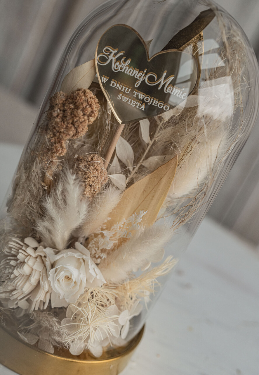 Prezenty dla Mamy kwiaty flowerboxy Prezent na dzień matki suszone kwiaty w szkle, prezent dla mamy kwiaty w szklanej kopule, kompozycje z suszonych kwiatów, Szklana kopuła suszony bukiet4