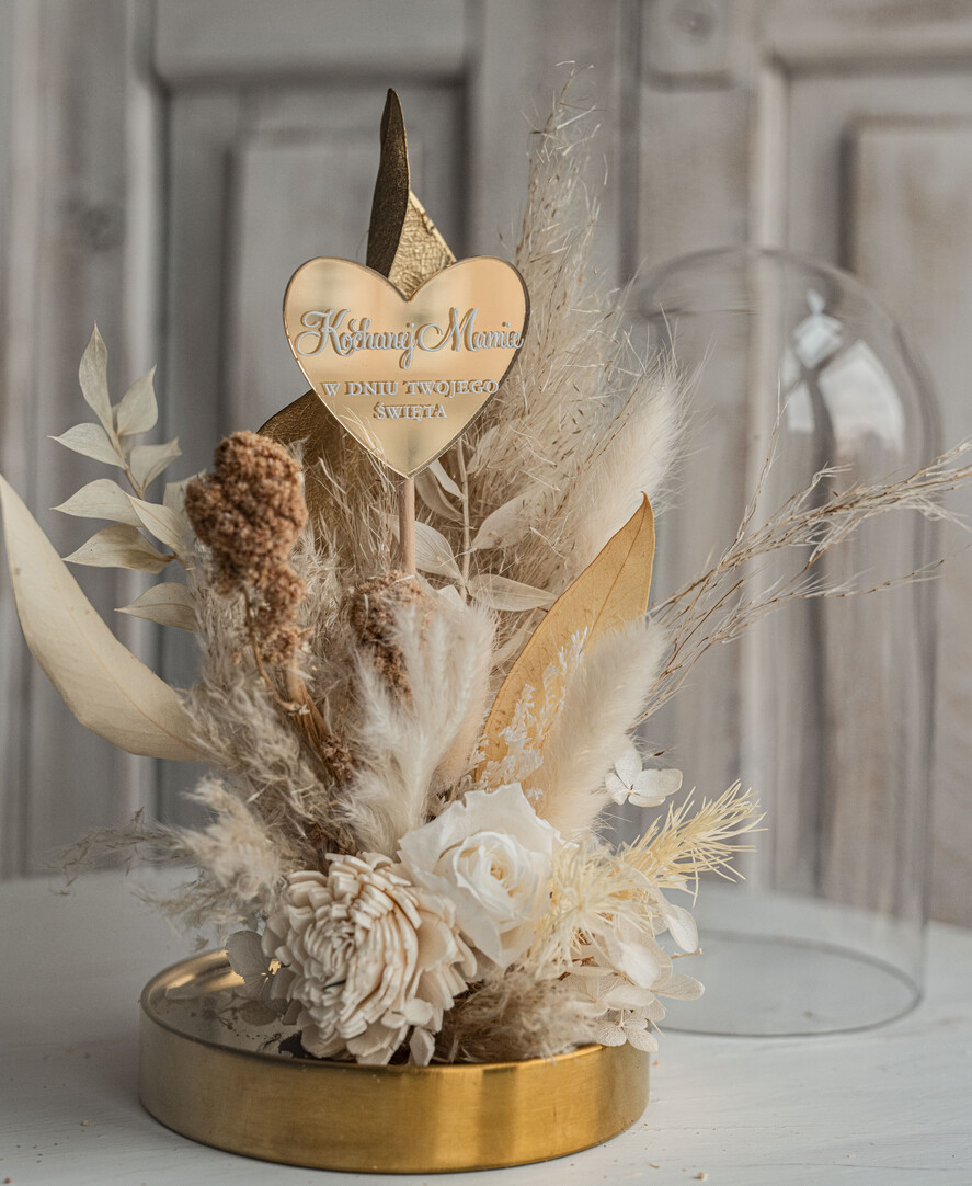 Prezenty dla Mamy flowerboxy, box ze słodyczami  Prezent na dzień matki suszone kwiaty w szkle, prezent dla mamy kwiaty w szklanej kopule, kompozycje z suszonych kwiatów, Szklana kopuła suszony bukiet9