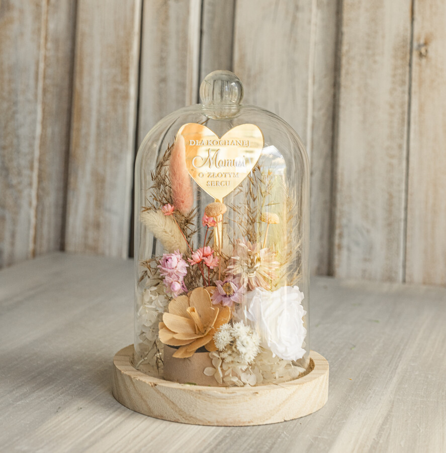 Prezenty dla Mamy kwiaty flowerboxy kompozycja kwiatowa w szklanej kopule, prezent dla mamy flowerbox z suszonych kwiatów, suszone kwiaty w szkle, prezent na dzień mamy kwiaty0