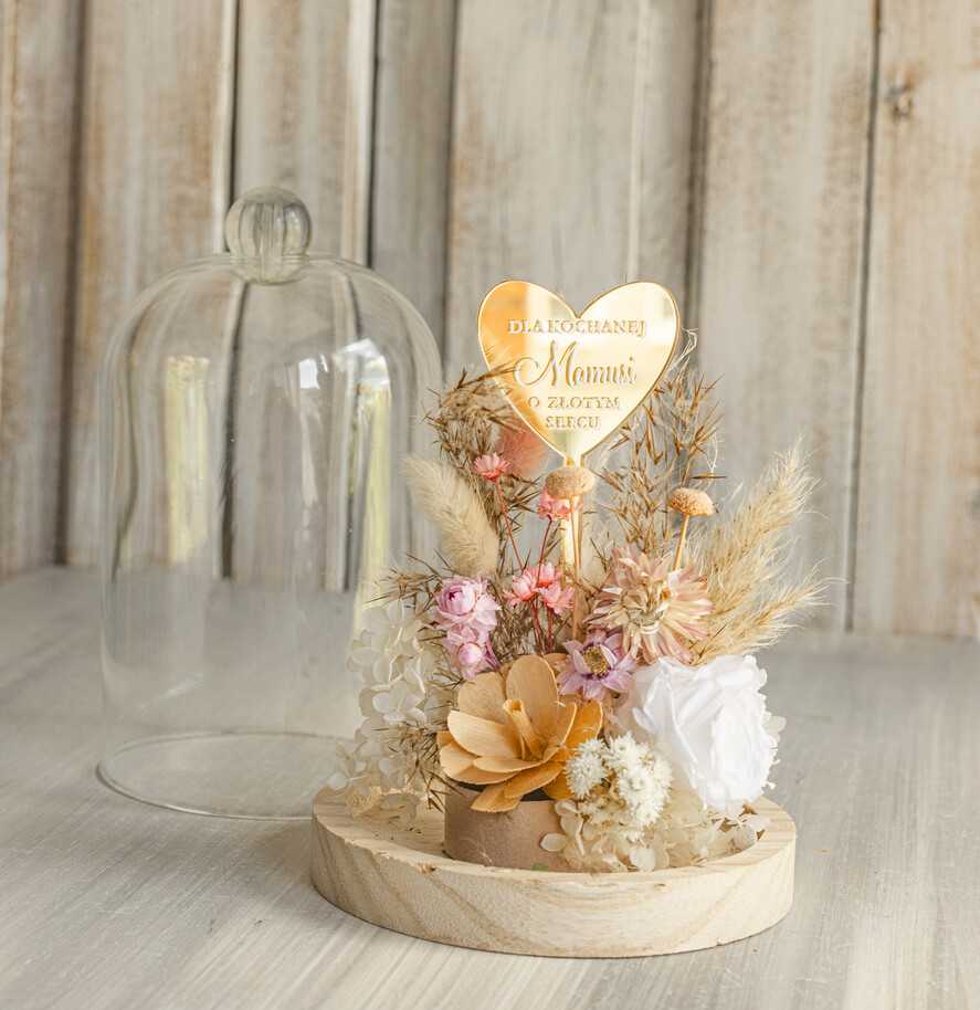 Prezenty dla Mamy kwiaty flowerboxy kompozycja kwiatowa w szklanej kopule, prezent dla mamy flowerbox z suszonych kwiatów, suszone kwiaty w szkle, prezent na dzień mamy kwiaty3
