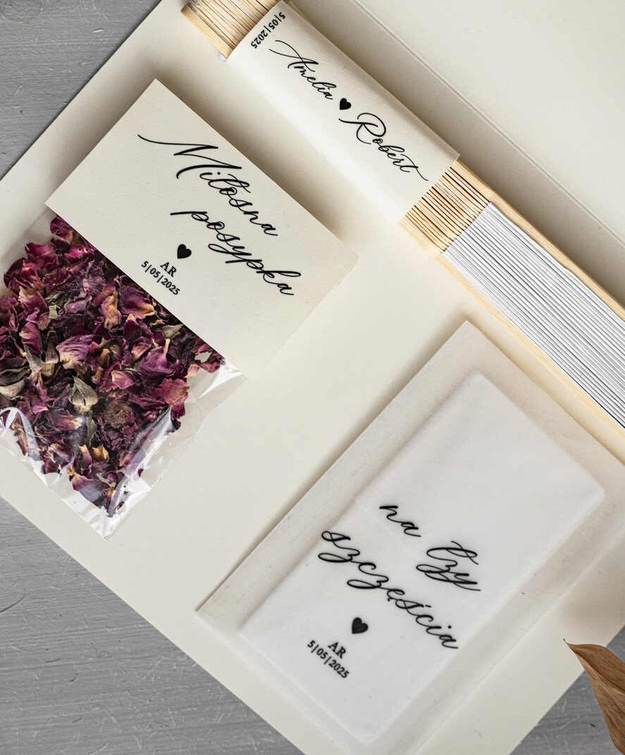 Dekoracje Sali weselnej/Dodatki do Zdjęć Zestaw na ślub w plenerze Zestaw na ślub w plenerze - wachlarz chusteczki i płatkowe konfetti- weselna linia czasu - timeline - prezent dla gości11