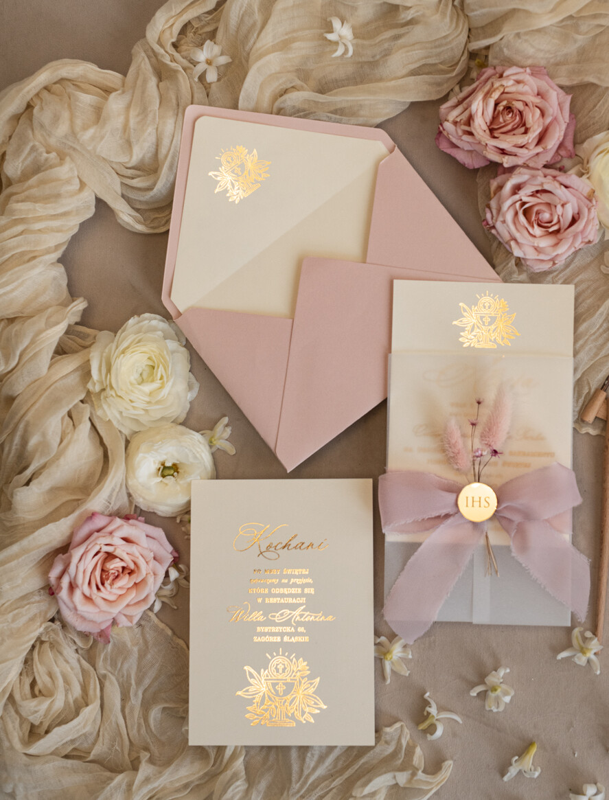 Zaproszenia na Komunię dla Dziewczynki dziewczynka  Różowe zaproszenia komunijne z dmuszkiem dla dziewczynki, zaproszenia na komunię ze wstążką, złote zaproszenia na komunię, zaproszenia na Pierwszą Komunię4
