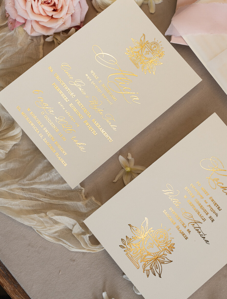 Zaproszenia na Komunię  dziewczynka  Różowe zaproszenia komunijne z dmuszkiem dla dziewczynki, zaproszenia na komunię ze wstążką, złote zaproszenia na komunię, zaproszenia na Pierwszą Komunię3