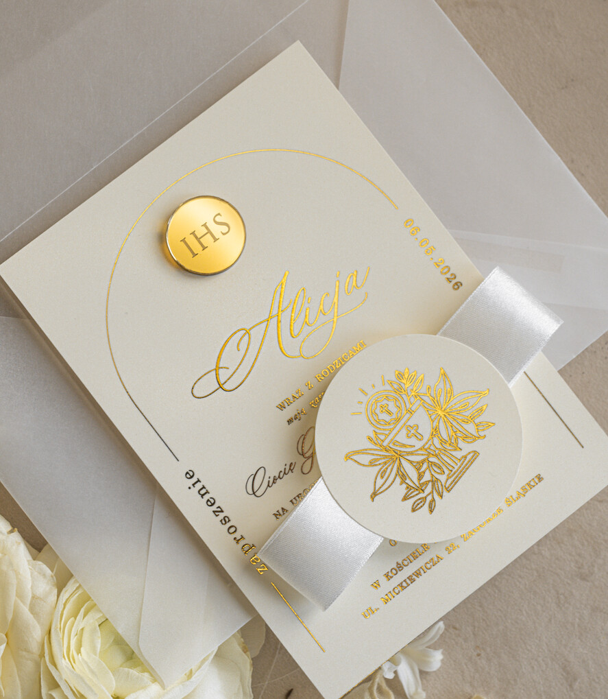 Zaproszenia na Komunię  dziewczynka  delikatne zaproszenie Komunijne, eleganckie zaproszenia na Komunię , Złote Zaproszenia na Komunię dla dziewczynki, zaproszenia Komunijne ze złotymi literami12