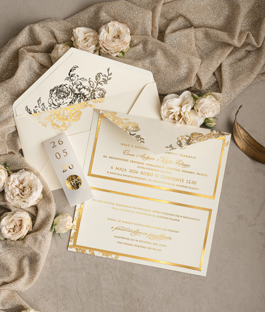 Zaproszenia na Komunię dla Dziewczynki dziewczynka  Nowoczesne zaproszenia na Komunię, Złote Zaproszenia na Komunię dla dziewczynki, Eleganckie zaproszenia Komunijne ze złotymi literami7