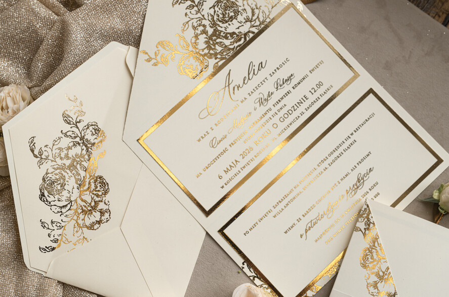 Zaproszenia na Komunię dla Dziewczynki dziewczynka  Nowoczesne zaproszenia na Komunię, Złote Zaproszenia na Komunię dla dziewczynki, Eleganckie zaproszenia Komunijne ze złotymi literami12
