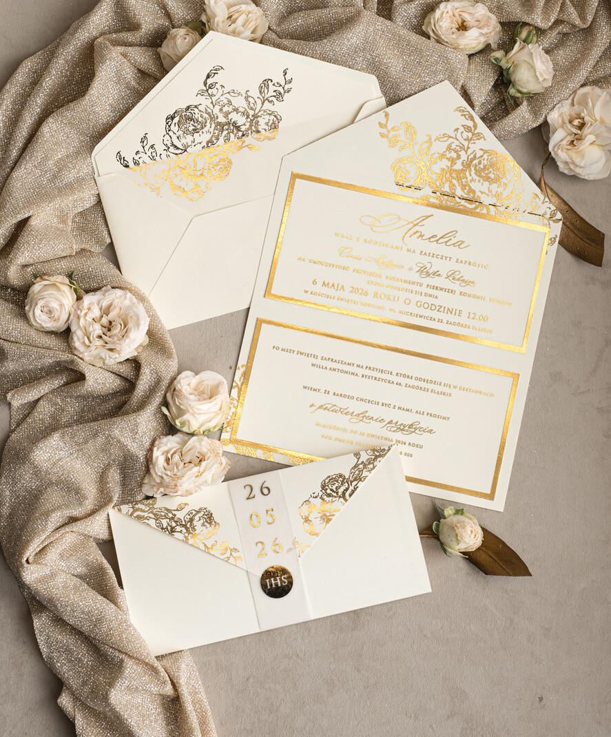Zaproszenia na Komunię dla Dziewczynki dziewczynka  Nowoczesne zaproszenia na Komunię, Złote Zaproszenia na Komunię dla dziewczynki, Eleganckie zaproszenia Komunijne ze złotymi literami13