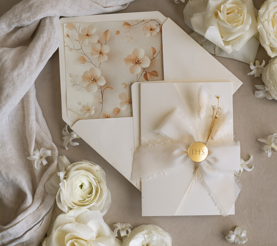 Zaproszenia na Komunię  dziewczynka  Eleganckie zaproszenia komunijne złocone, zaproszenia na komunię z kwiatami, złote zaproszenia na komunię4