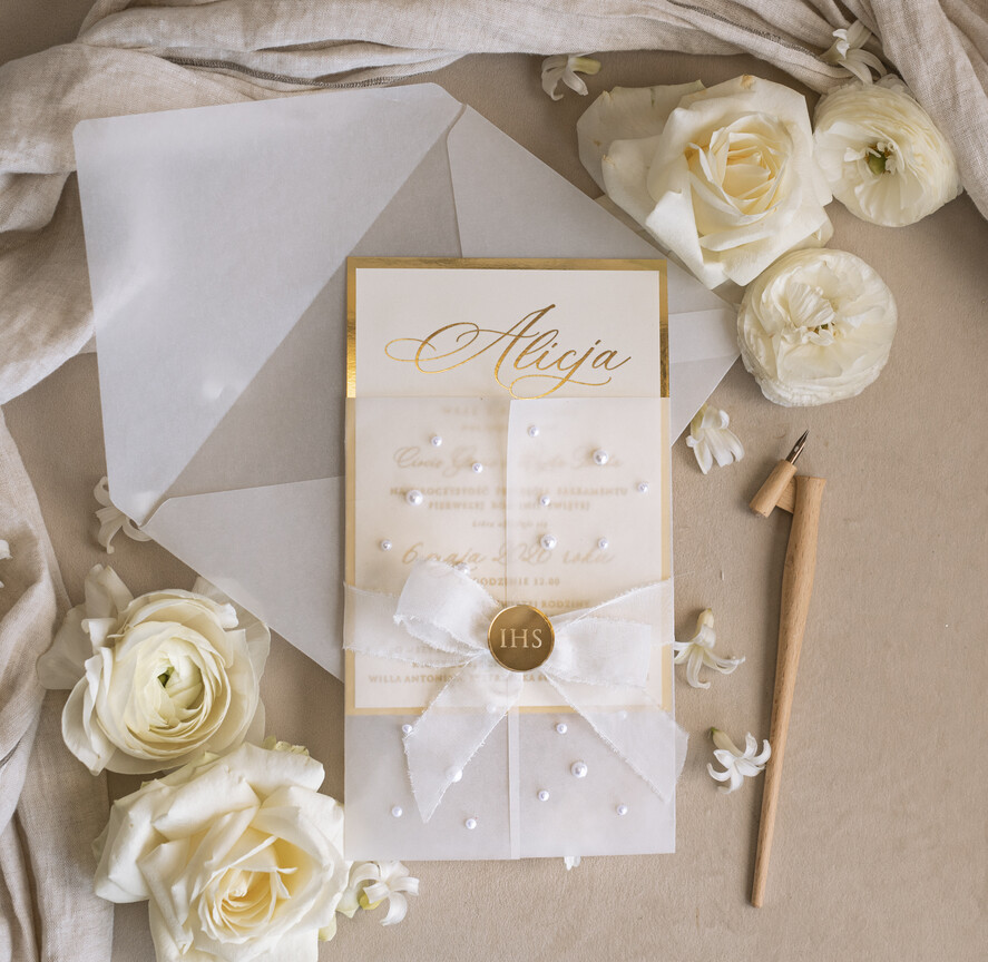 Zaproszenia na Komunię  dziewczynka  Perełkowe zaproszenia komunijne dla dziewczynki, zaproszenia na komunię z perełkami, złote zaproszenia na komunię, zaproszenia na Pierwszą Komunię7