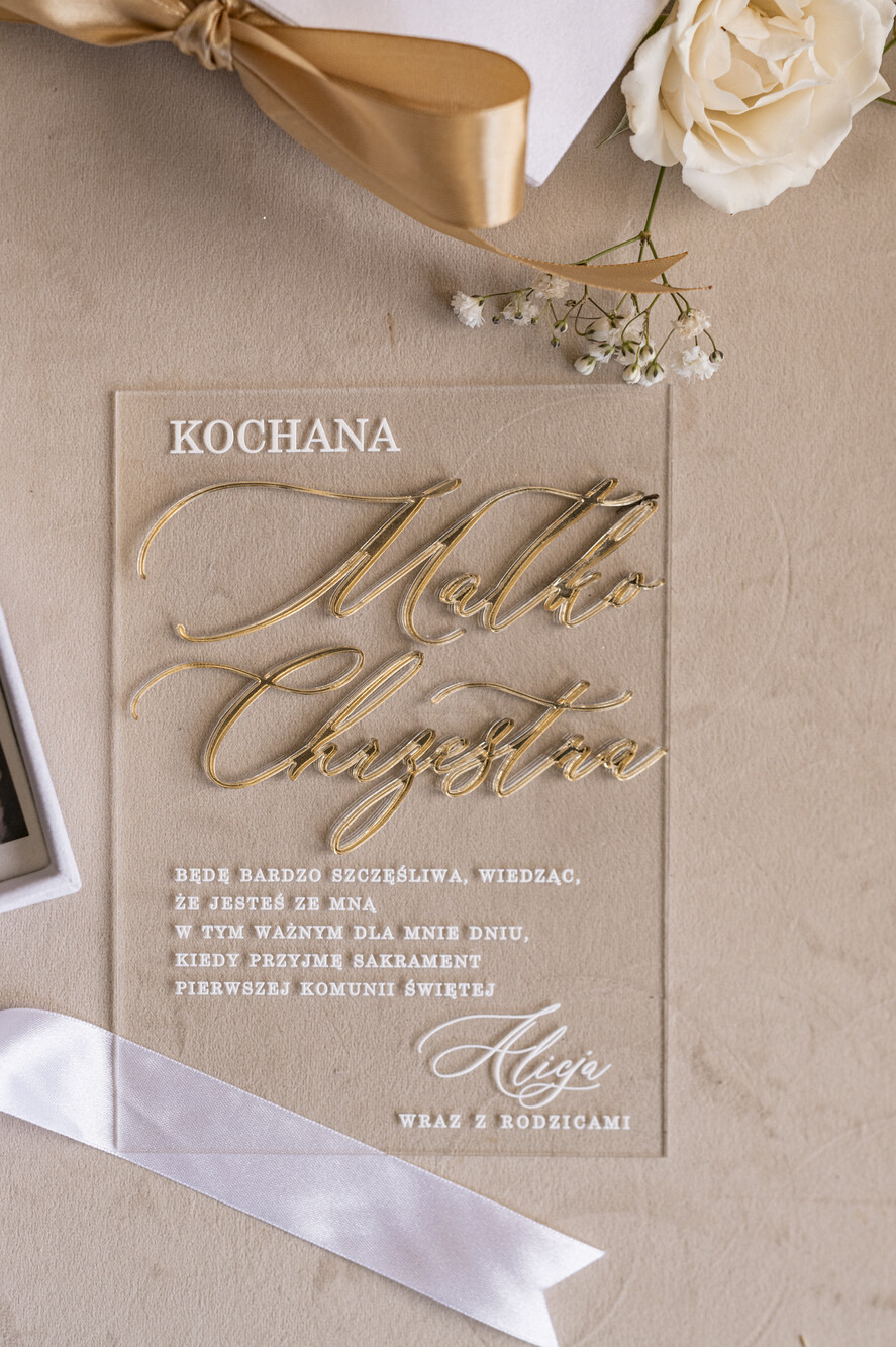 Zaproszenia na Komunię  dziewczynka  Eleganckie zaproszenia na Pierwszą komunię dla Matki Chrzestnej, wyjątkowe zaproszenia na komunię dla Rodziców  chrzestnych, Zaproszenie Vip dla Baci i Dziadka9