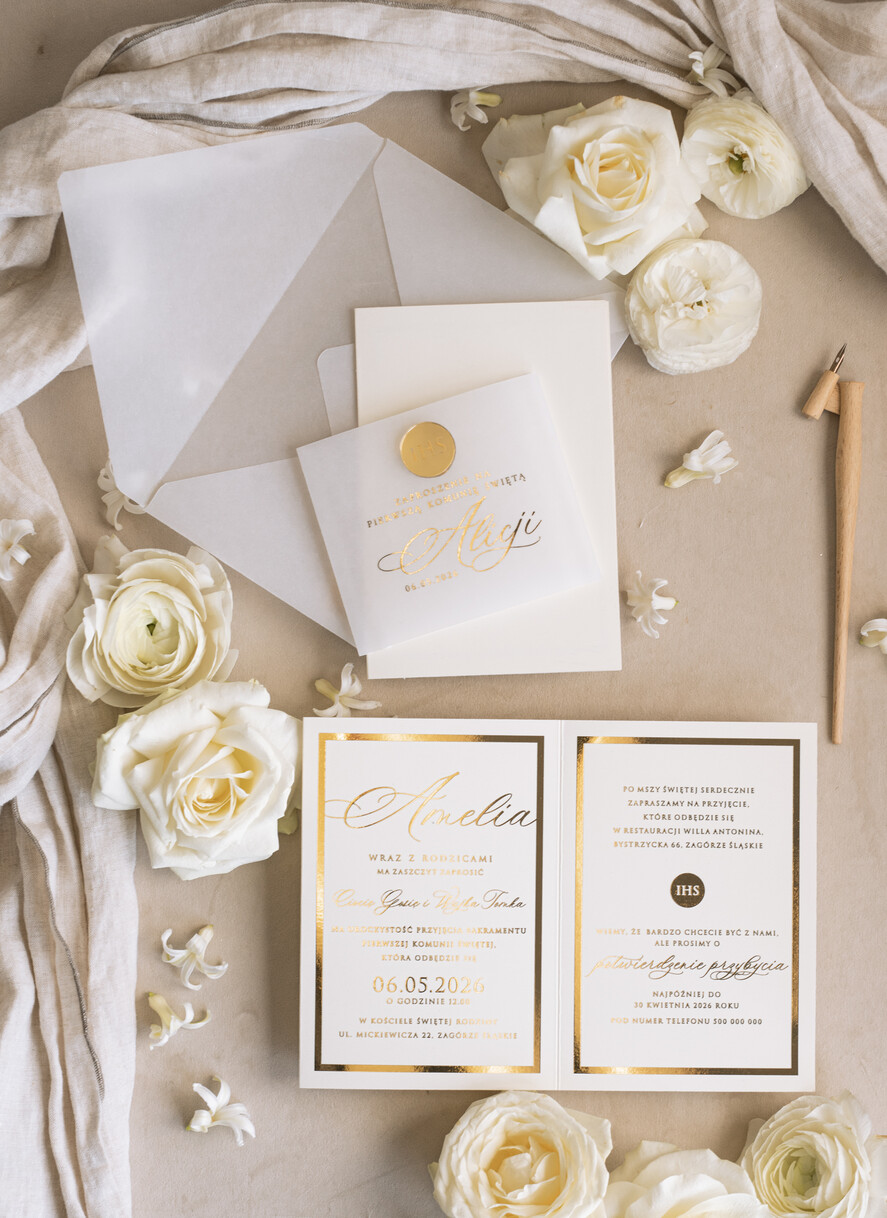 Zaproszenia na Komunię dla Dziewczynki dziewczynka  Złote Zaproszenia Komunijne Dla Dziewczynki, Zaproszenia Na Pierwszą Komunię ,Złote Zaproszenie Na Komunię, Składane złote zaproszenia komunijne4