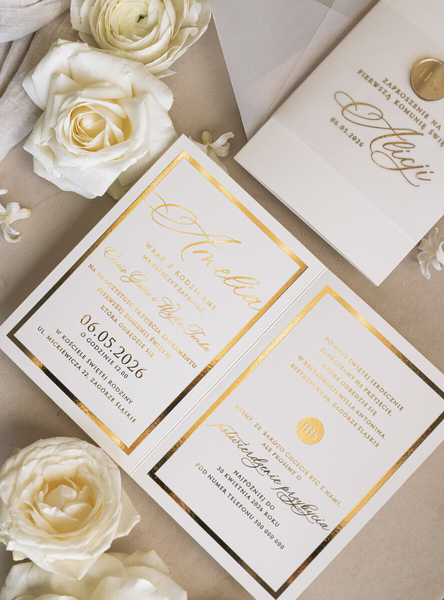 Zaproszenia na Komunię dla Dziewczynki dziewczynka  Złote Zaproszenia Komunijne Dla Dziewczynki, Zaproszenia Na Pierwszą Komunię ,Złote Zaproszenie Na Komunię, Składane złote zaproszenia komunijne6