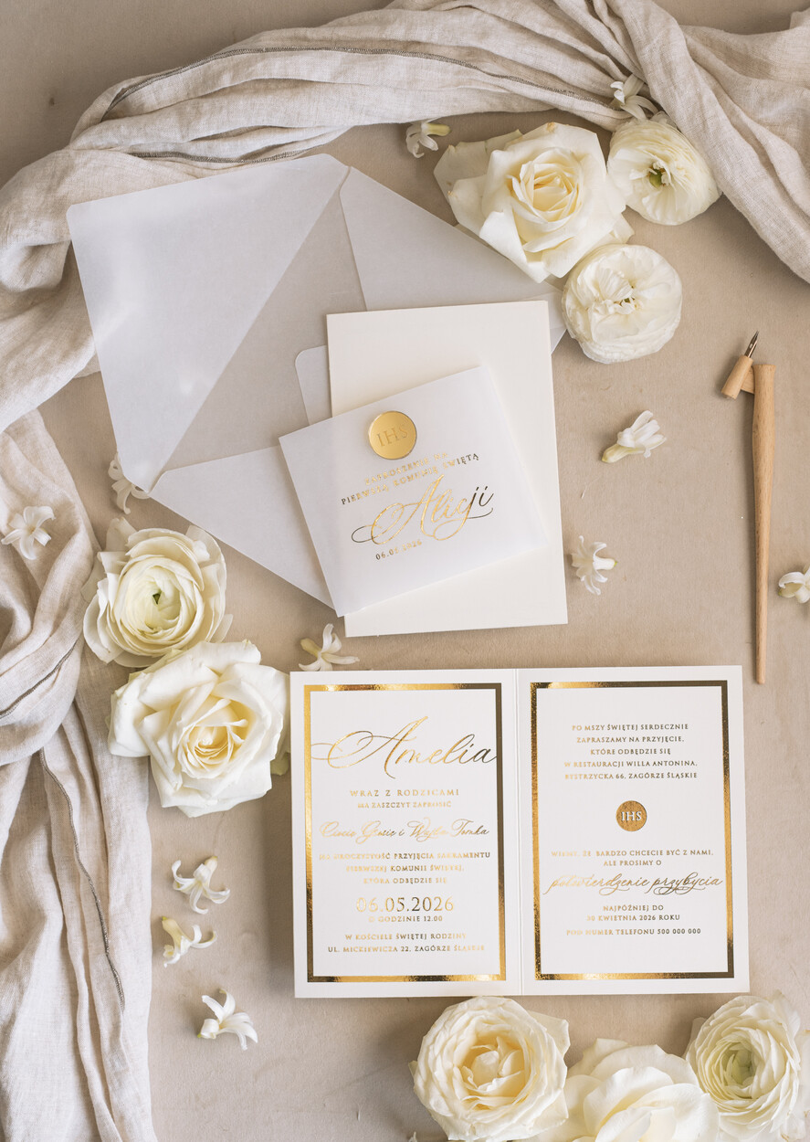 Zaproszenia na Komunię  dziewczynka  Złote Zaproszenia Komunijne Dla Dziewczynki, Zaproszenia Na Pierwszą Komunię ,Złote Zaproszenie Na Komunię, Składane złote zaproszenia komunijne5