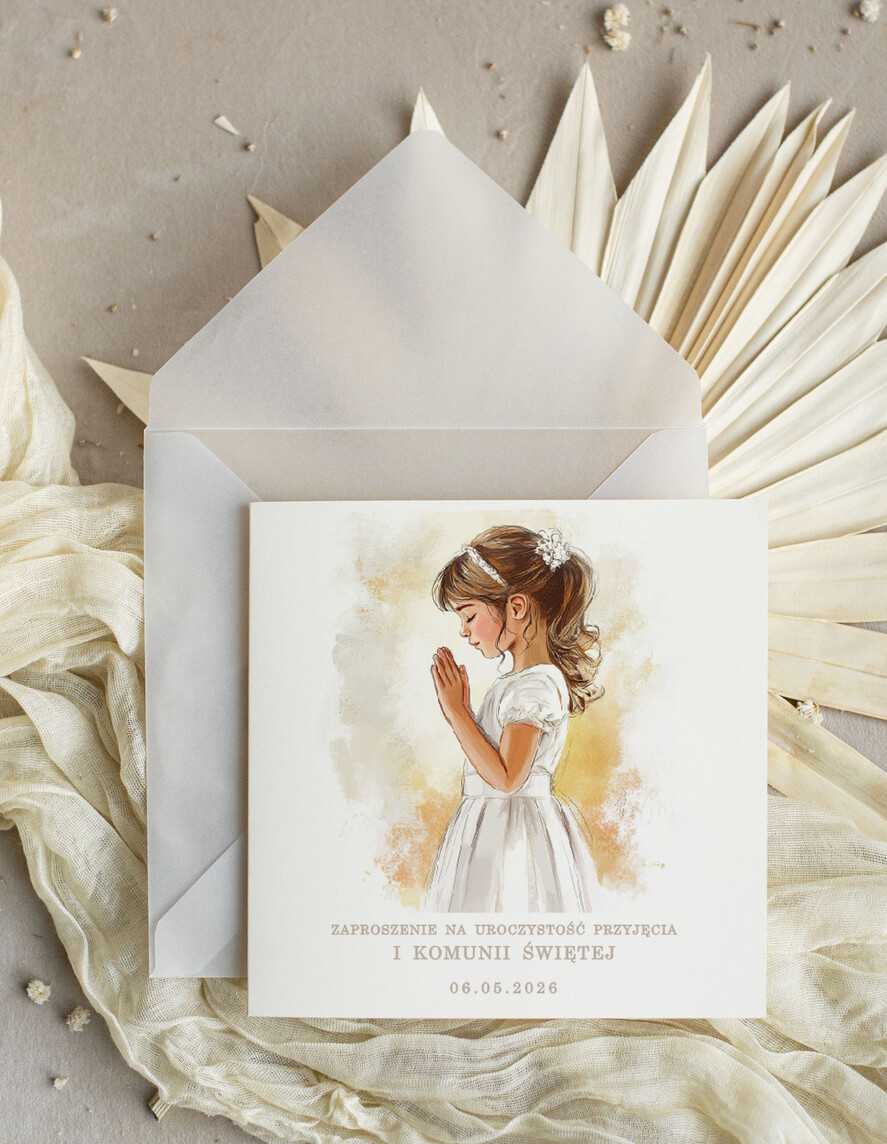 Zaproszenia na Komunię dla Dziewczynki dziewczynka  personalizowane zaproszenia Komunijne Eleganckie zaproszenia komunijne dla dziewczynki, proste zaproszenie na komunię Swiętą, zaproszenia na Pierwszą Komunie Świętą 1