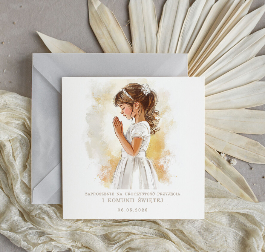 Zaproszenia na Komunię dla Dziewczynki dziewczynka  personalizowane zaproszenia Komunijne Eleganckie zaproszenia komunijne dla dziewczynki, proste zaproszenie na komunię Swiętą, zaproszenia na Pierwszą Komunie Świętą 2