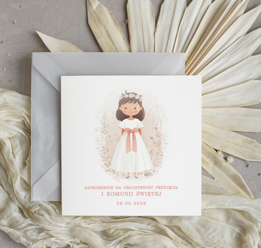 Zaproszenia na Komunię dla Dziewczynki dziewczynka  delikatne zaproszenia Komunijne Eleganckie zaproszenia komunijne dla dziewczynki, proste zaproszenie na komunię Swiętą, zaproszenia na komunię z personalizacją 0