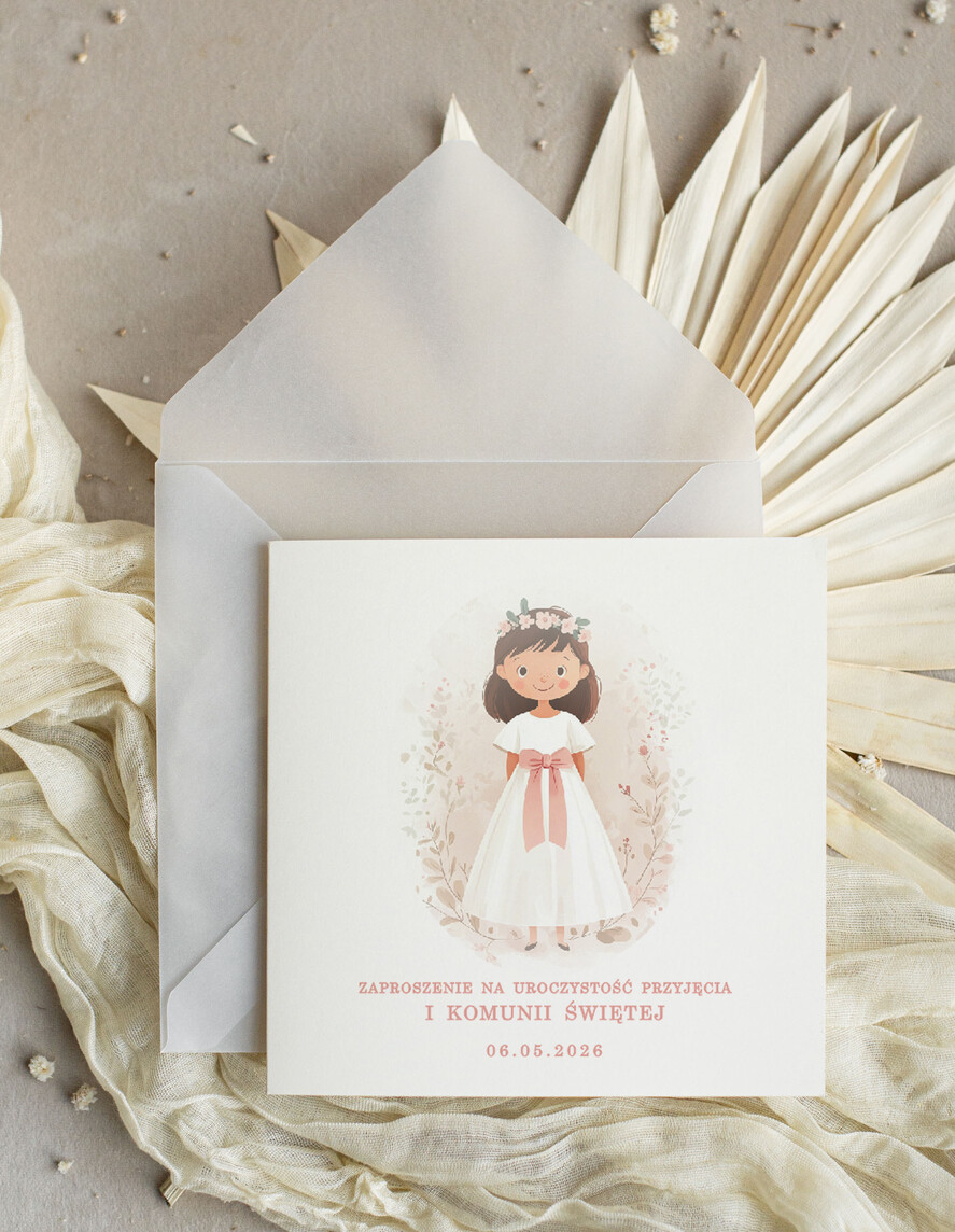 Zaproszenia na Komunię  dziewczynka  delikatne zaproszenia Komunijne Eleganckie zaproszenia komunijne dla dziewczynki, proste zaproszenie na komunię Swiętą, zaproszenia na komunię z personalizacją 1