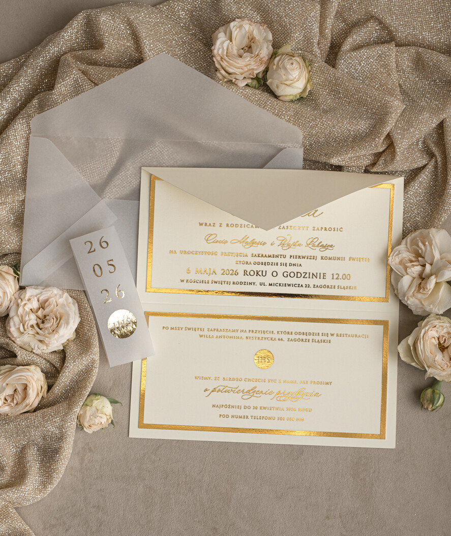 Zaproszenia na Komunię dla Dziewczynki dziewczynka  Eleganckie Zaproszenia Komunijne Dla Dziewczynki, Zaproszenia Na Pierwszą Komunię ,Złote Zaproszenia Na Komunię, Składane złote zaproszenia komunijne 2