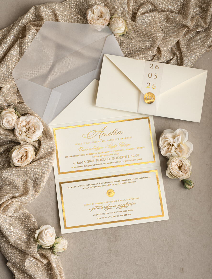 Zaproszenia na Komunię dla Dziewczynki dziewczynka  Eleganckie Zaproszenia Komunijne Dla Dziewczynki, Zaproszenia Na Pierwszą Komunię ,Złote Zaproszenia Na Komunię, Składane złote zaproszenia komunijne 7