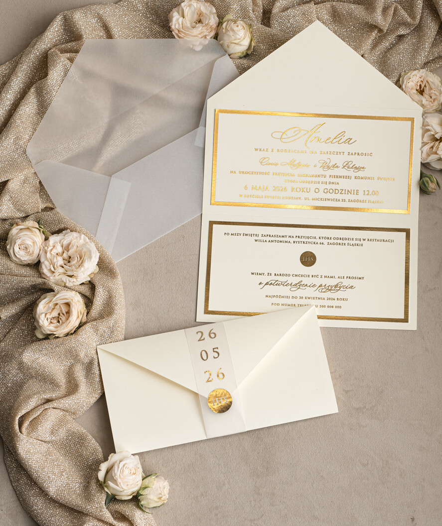 Zaproszenia na Komunię dla Dziewczynki dziewczynka  Eleganckie Zaproszenia Komunijne Dla Dziewczynki, Zaproszenia Na Pierwszą Komunię ,Złote Zaproszenia Na Komunię, Składane złote zaproszenia komunijne 8