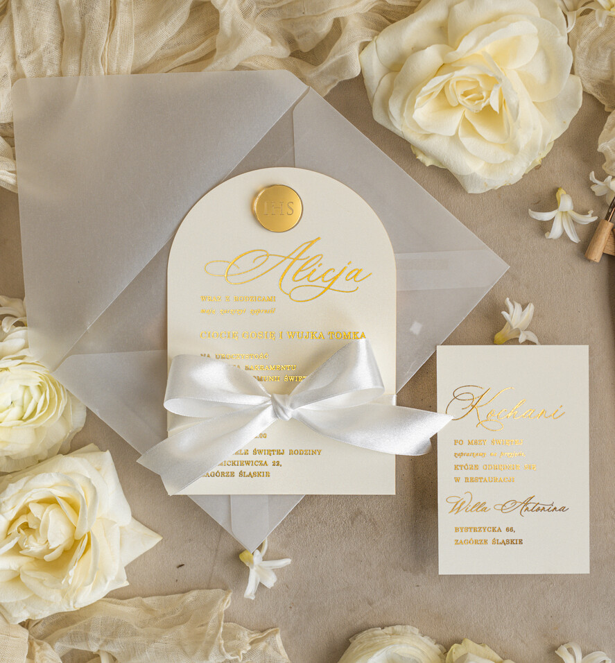 Zaproszenia na Komunię dla Dziewczynki dziewczynka  zaokrąglone zaproszenia komunijne, zaokrąglone zaproszenie na komunię, eleganckie złote zaproszenia na Pierwszą komunię8